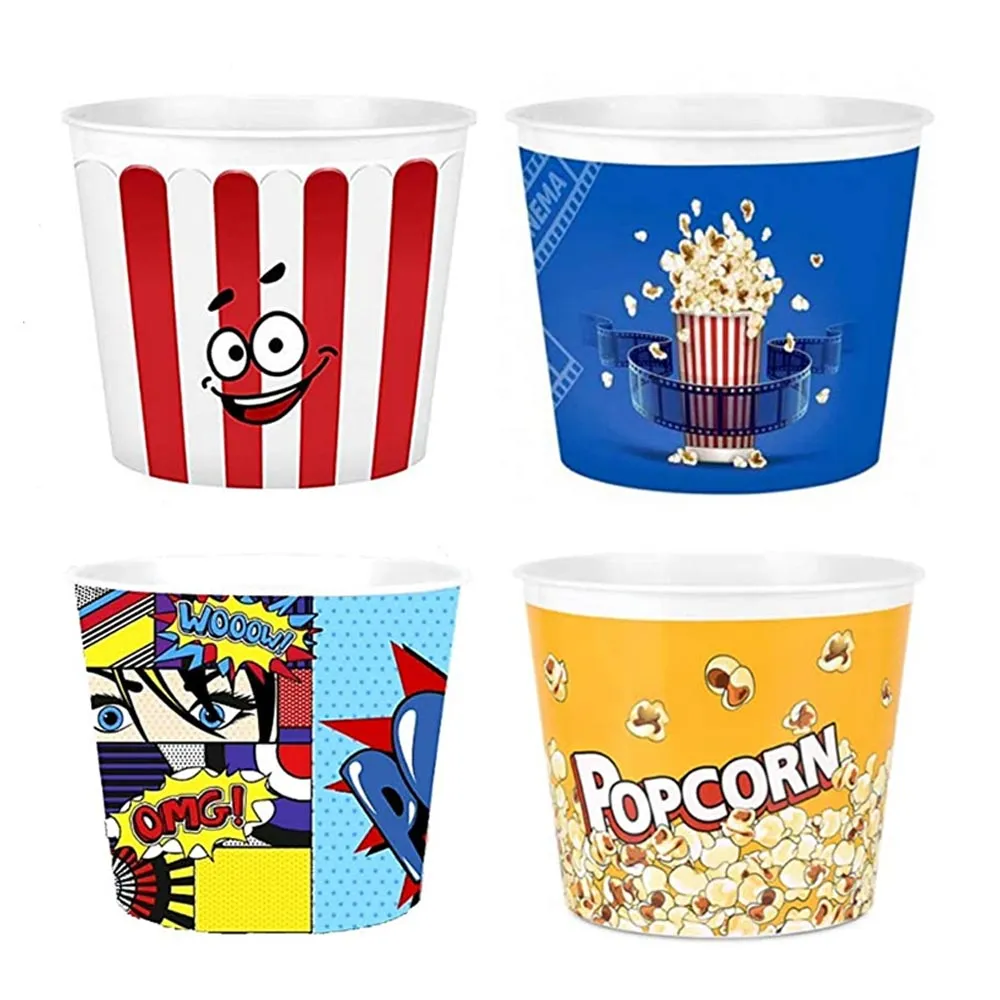 1 Retro Style Reusable Plastic Popcorn Bowl Container Bucket 7" Tall Movie Night