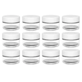 12 Empty Clear Round Jars Small Cosmetic Sample Size Travel Cream Container Lids