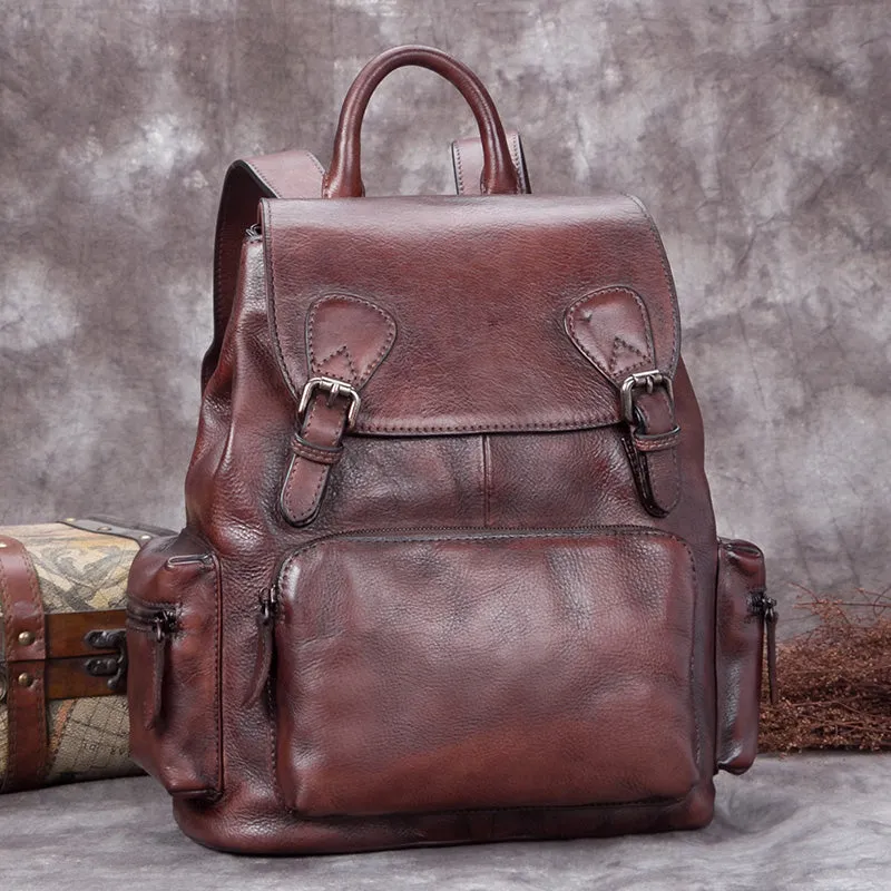 13" Cool Womens Brown Leather Backpack Purse Trendy Backpacks for Women