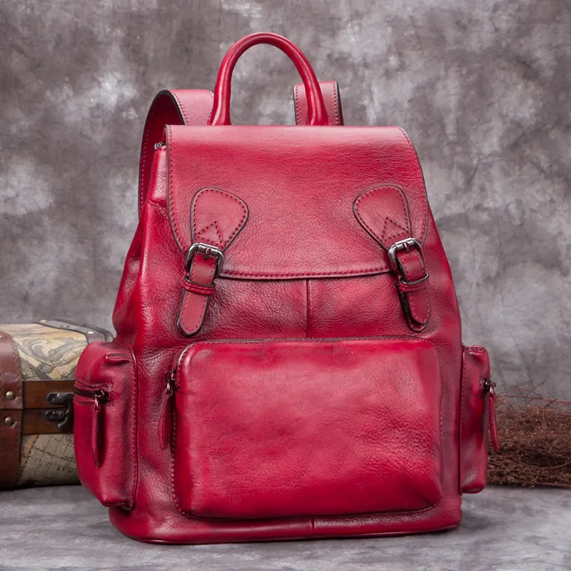 13" Cool Womens Brown Leather Backpack Purse Trendy Backpacks for Women