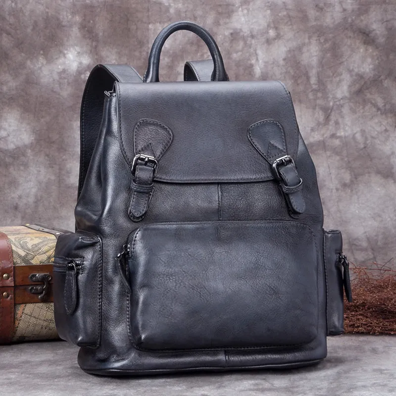 13" Cool Womens Brown Leather Backpack Purse Trendy Backpacks for Women