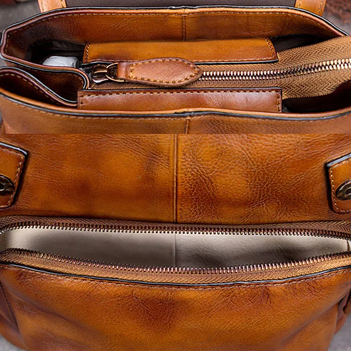 13" Cool Womens Brown Leather Backpack Purse Trendy Backpacks for Women