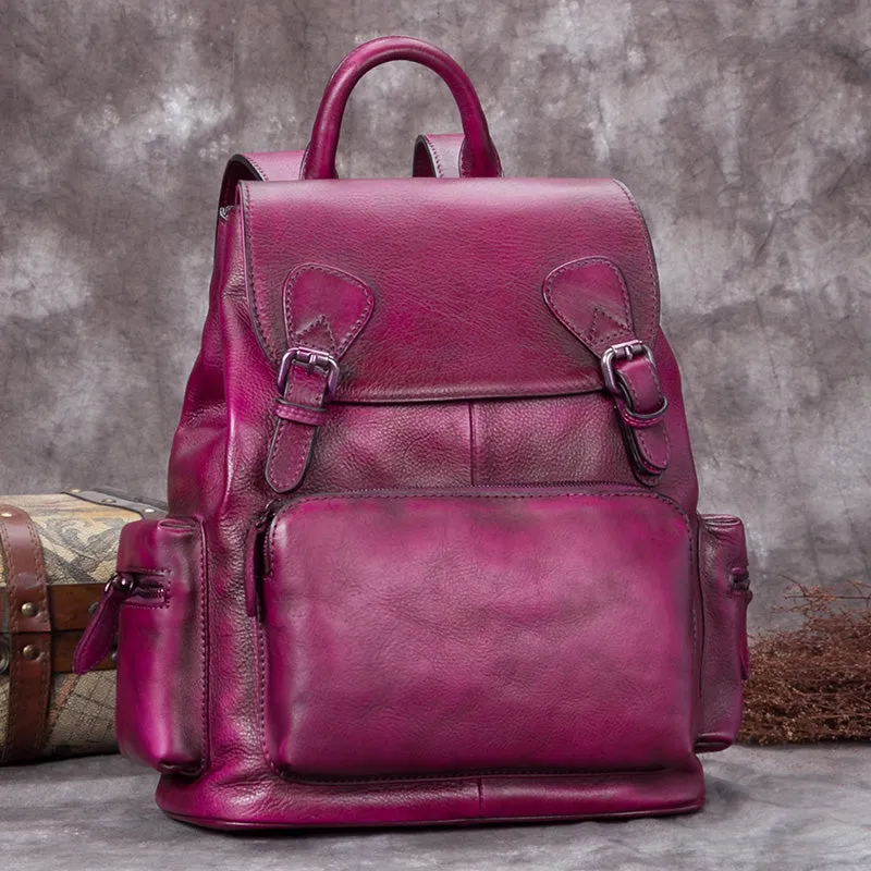 13" Cool Womens Brown Leather Backpack Purse Trendy Backpacks for Women