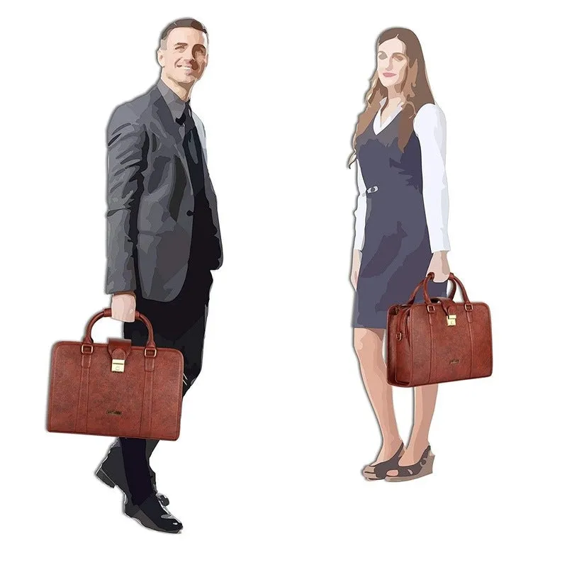 15.6-Inch Vegan Leather Laptop Bag - Professional Style | Slim Cushioned Sleeve | Tan