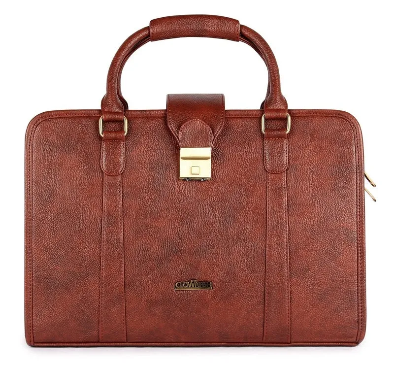 15.6-Inch Vegan Leather Laptop Bag - Professional Style | Slim Cushioned Sleeve | Tan