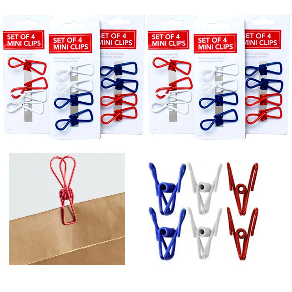 24 Multi Purpose Mini Clips Wire Clamp Metal Food Sealing Bag Snack Chip Holder