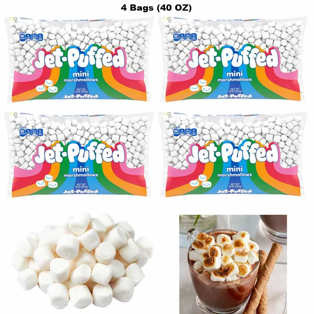 4 Bags Jet Puffed Mini Marshmallows Hot Cocoa Desserts Mini Marshmallow 40 Ounce