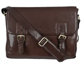 Ashwood Chelsea Jasper Double Clasp Brown Leather Laptop Satchel