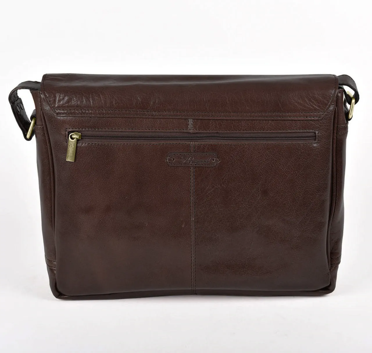 Ashwood Chelsea Jasper Double Clasp Brown Leather Laptop Satchel