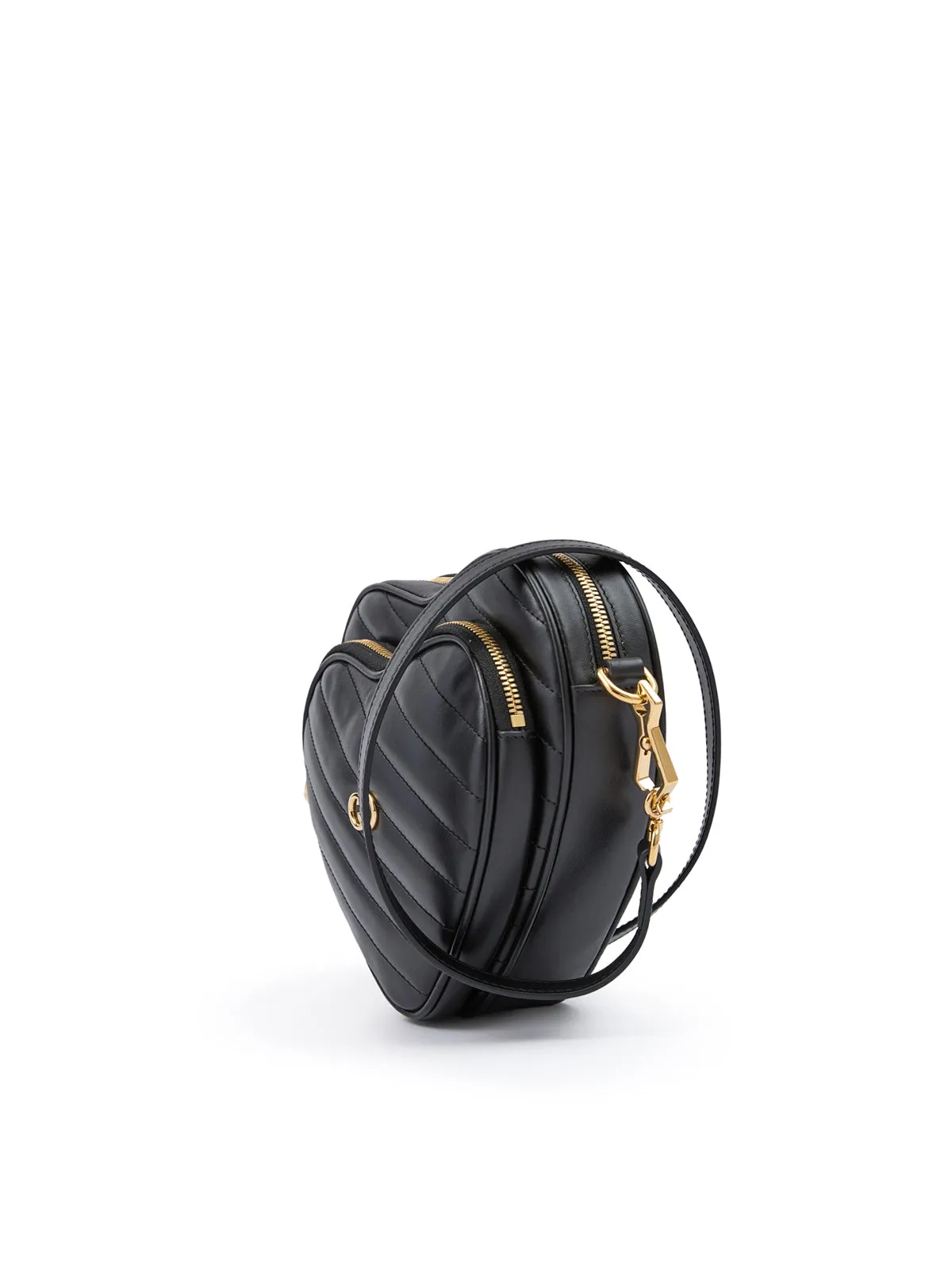Black Leather Mini Heart Crossbody Bag