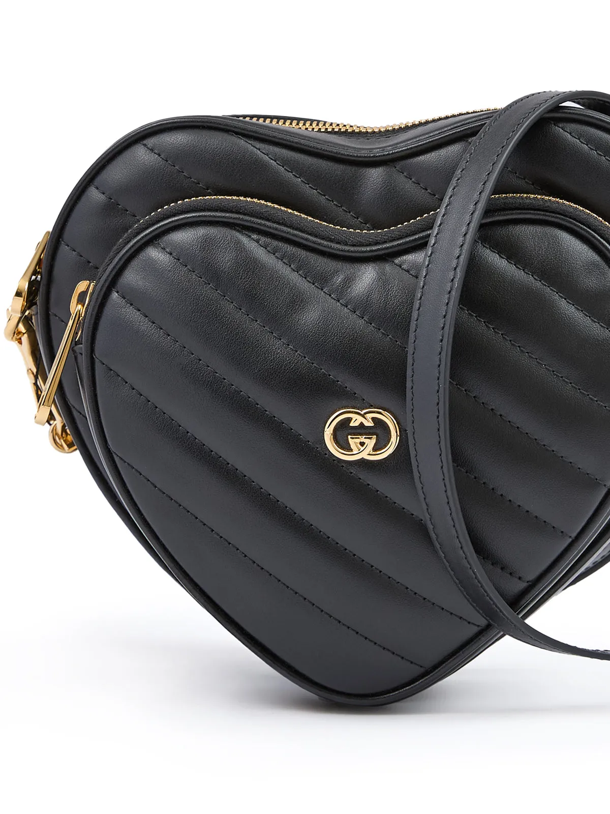 Black Leather Mini Heart Crossbody Bag
