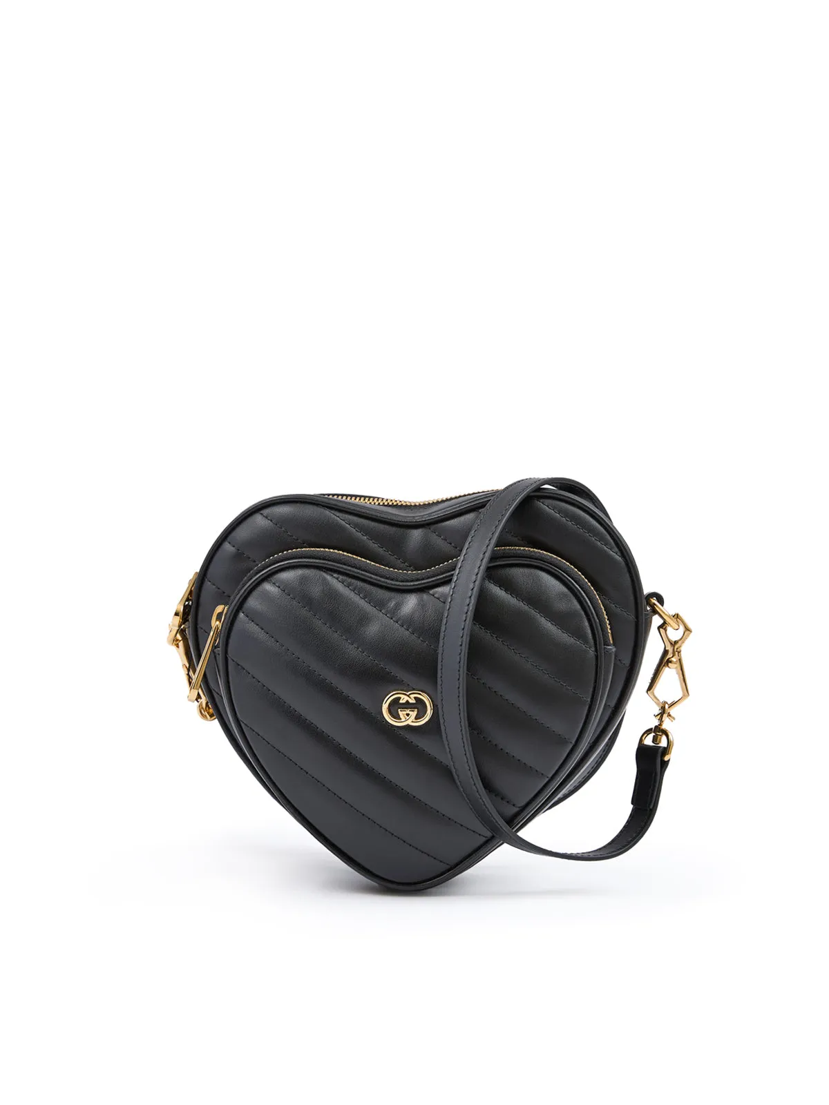 Black Leather Mini Heart Crossbody Bag
