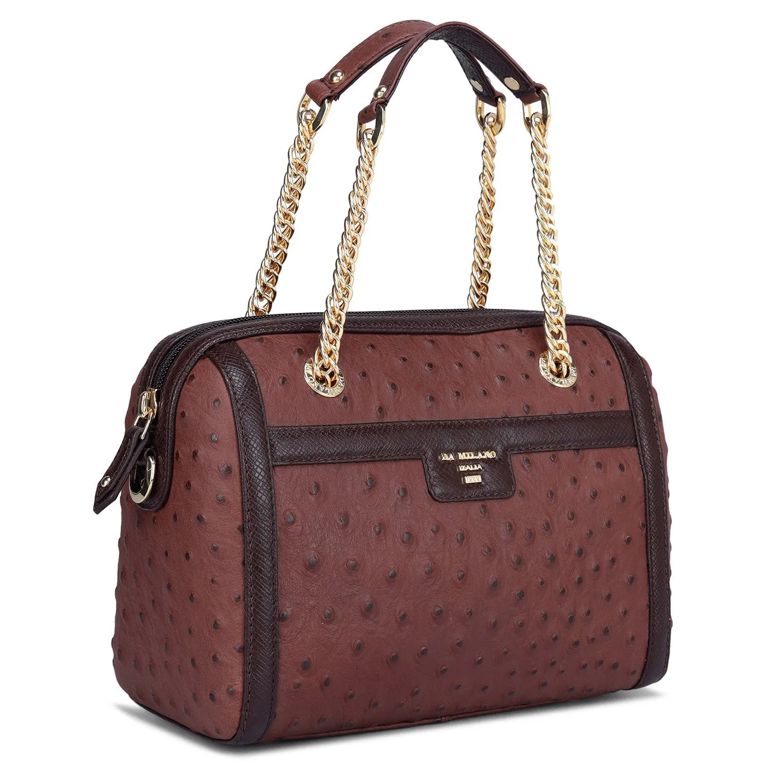 Brown Ostrich Pattern Satchel Bag