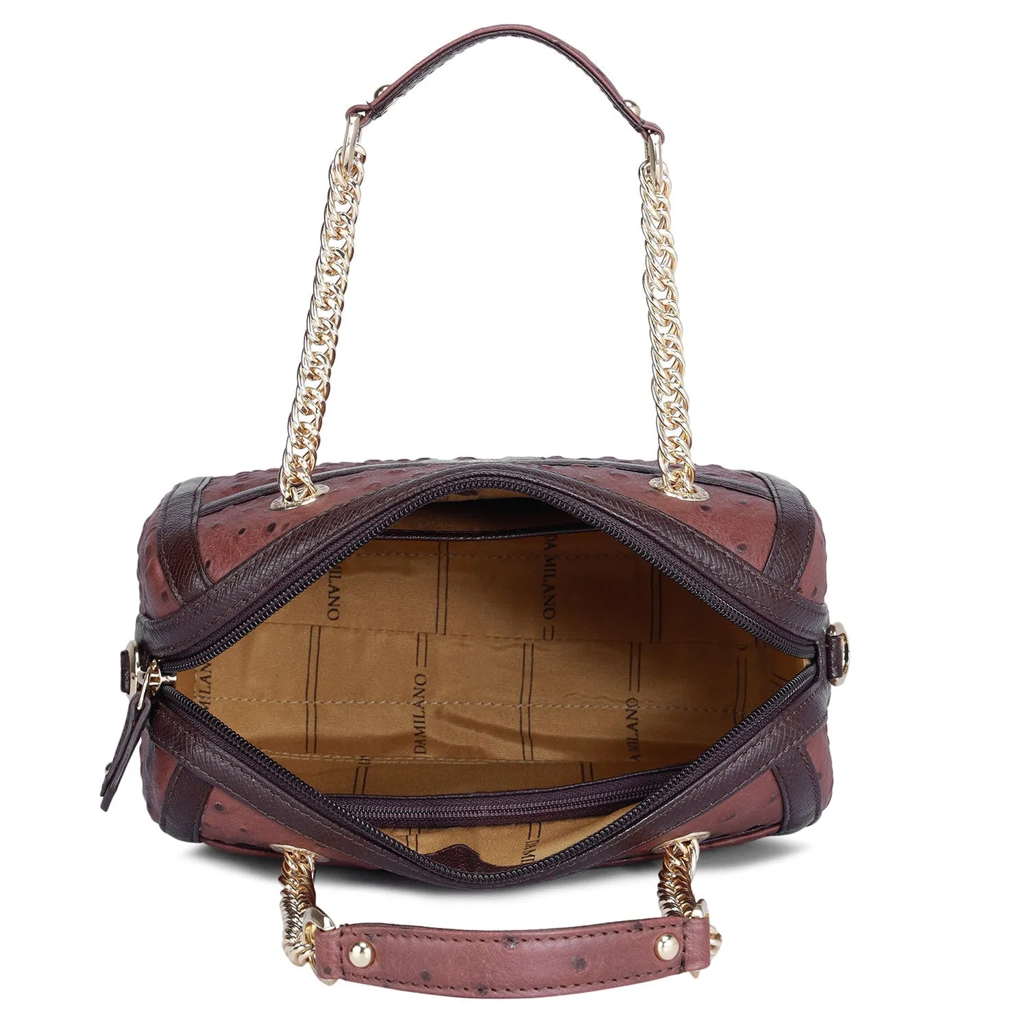 Brown Ostrich Pattern Satchel Bag