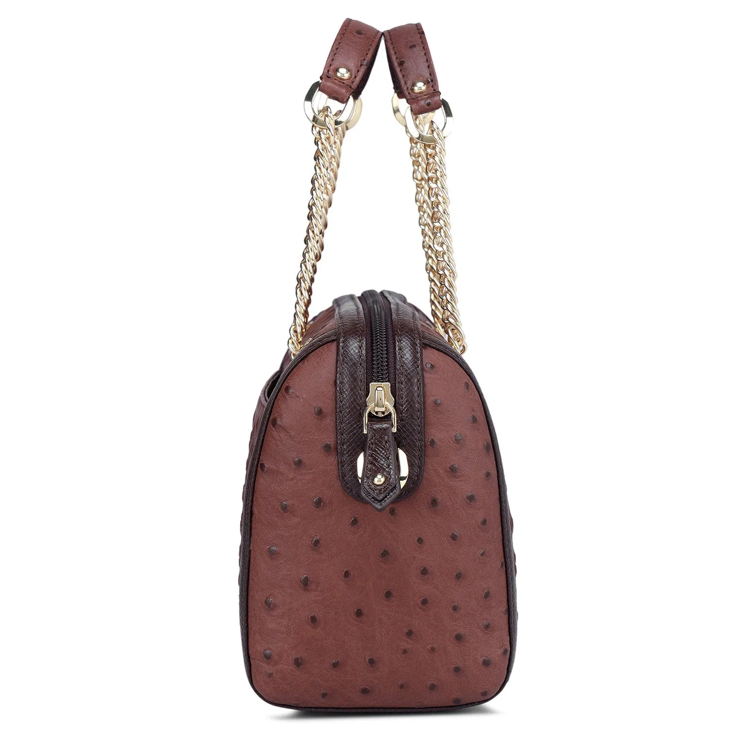 Brown Ostrich Pattern Satchel Bag