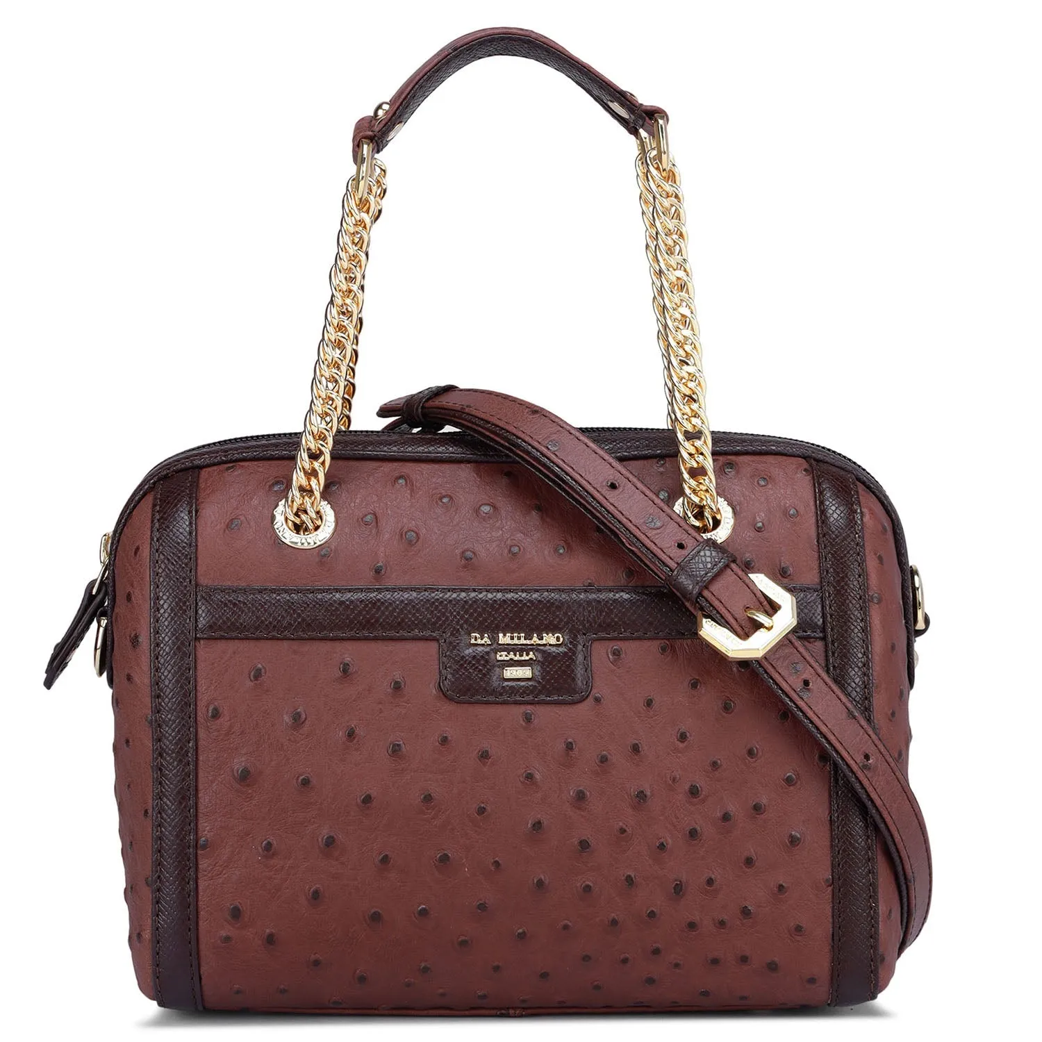 Brown Ostrich Pattern Satchel Bag