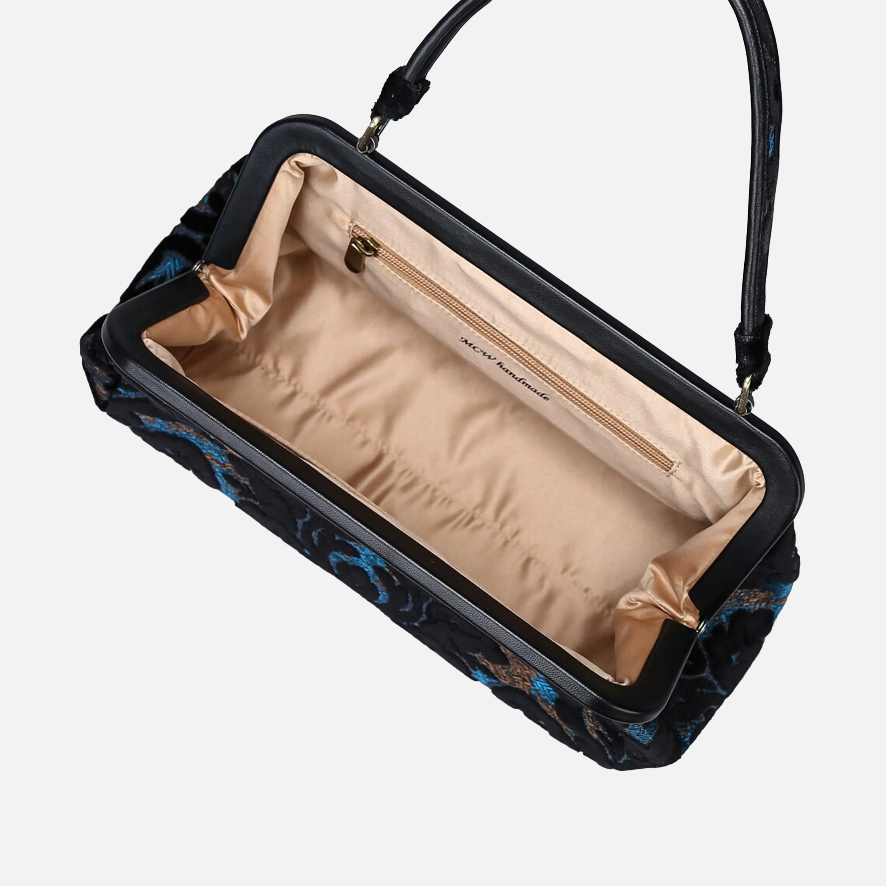 Burnout Velvet Black Top Handle Purse