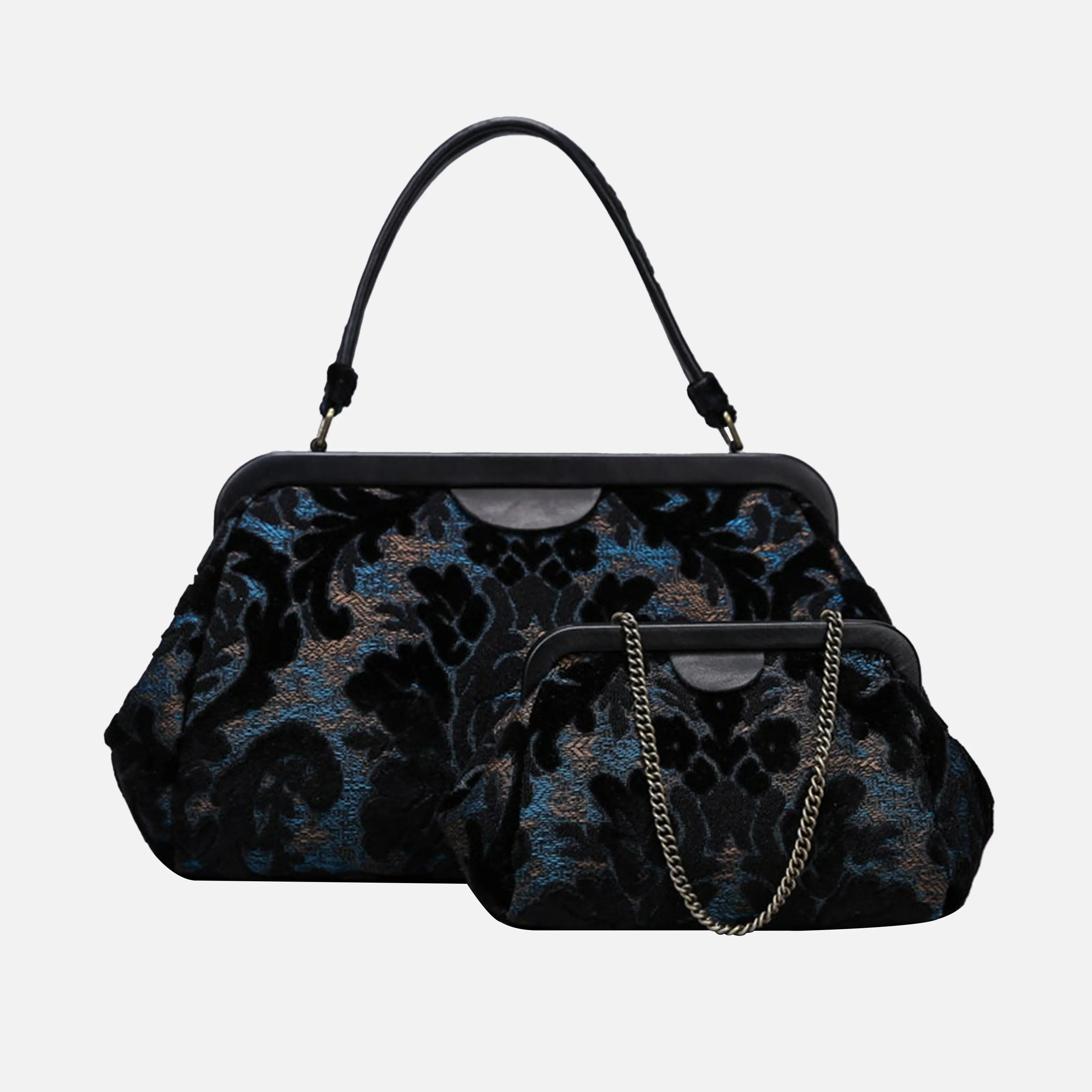 Burnout Velvet Black Top Handle Purse