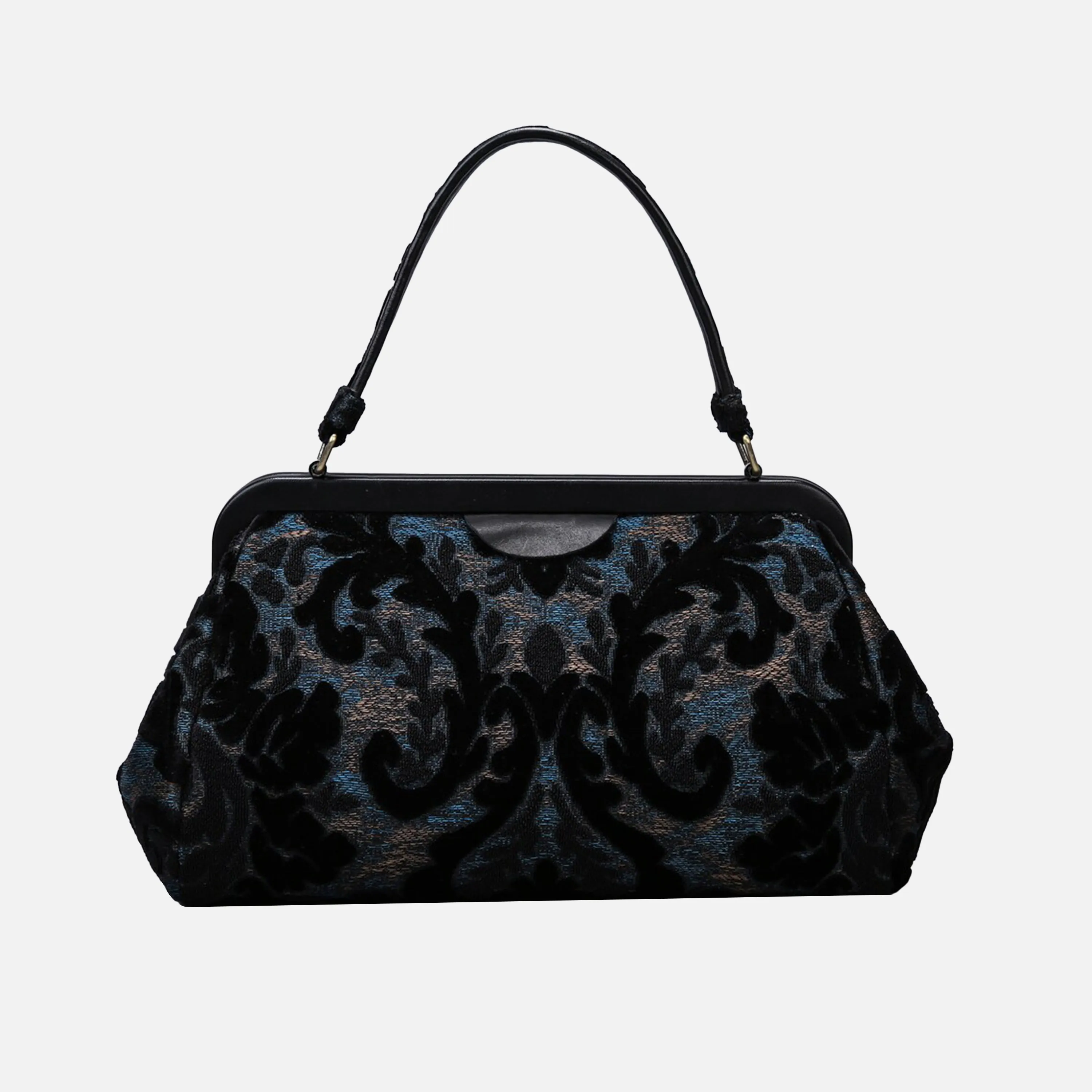 Burnout Velvet Black Top Handle Purse