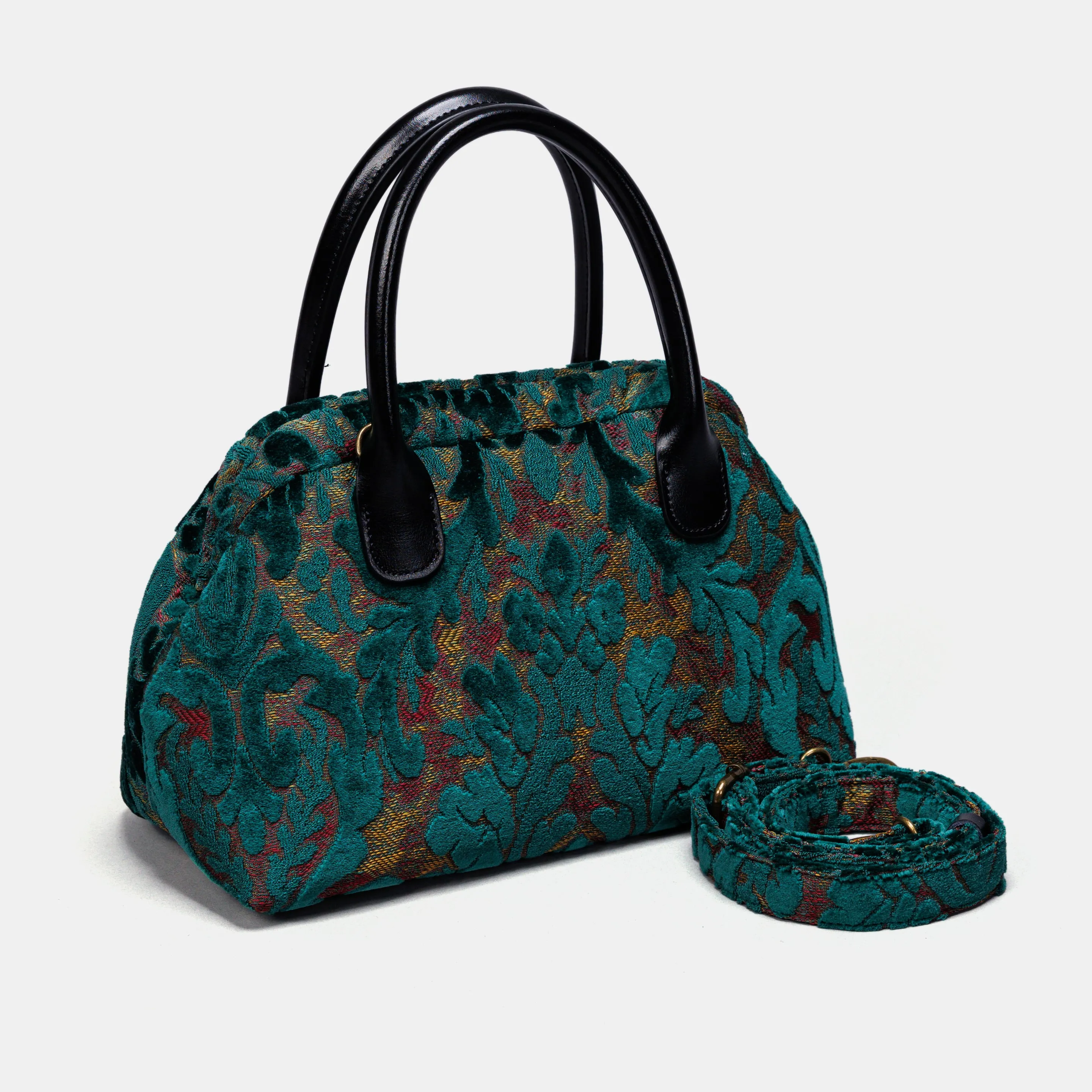 Burnout Velvet Jade Green Carpet Satchel