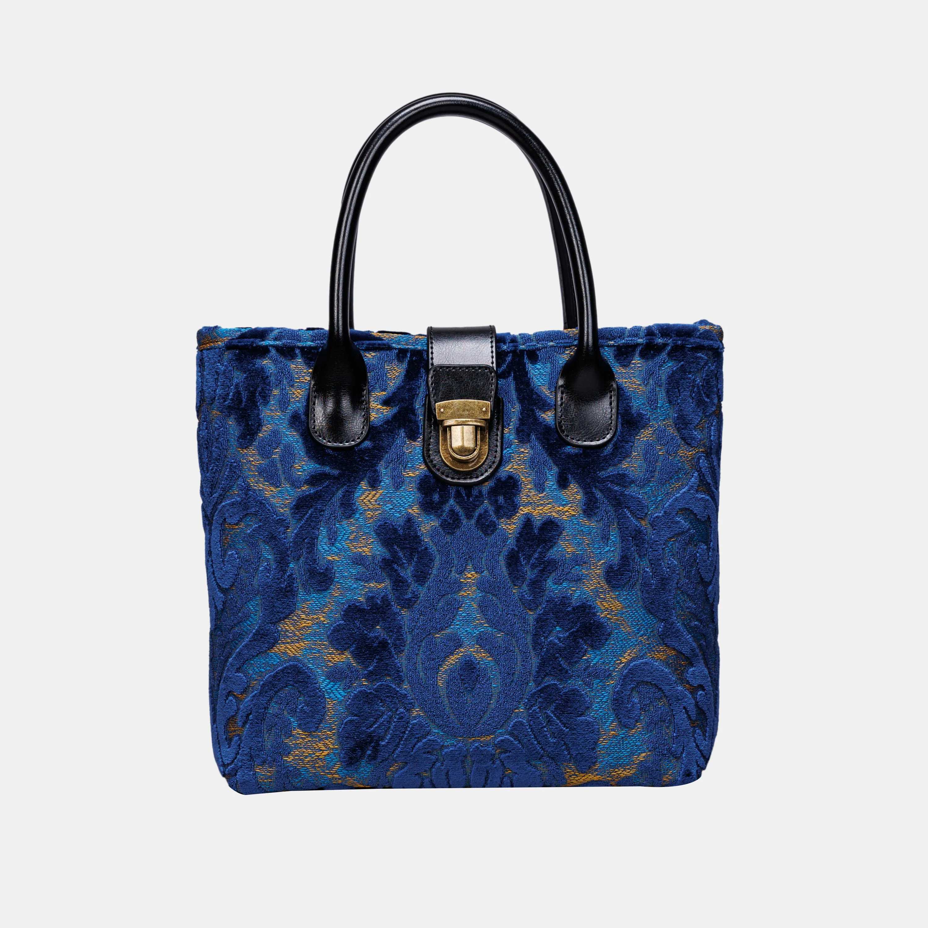 Burnout Velvet Navy Tuck Lock Carpet Satchel
