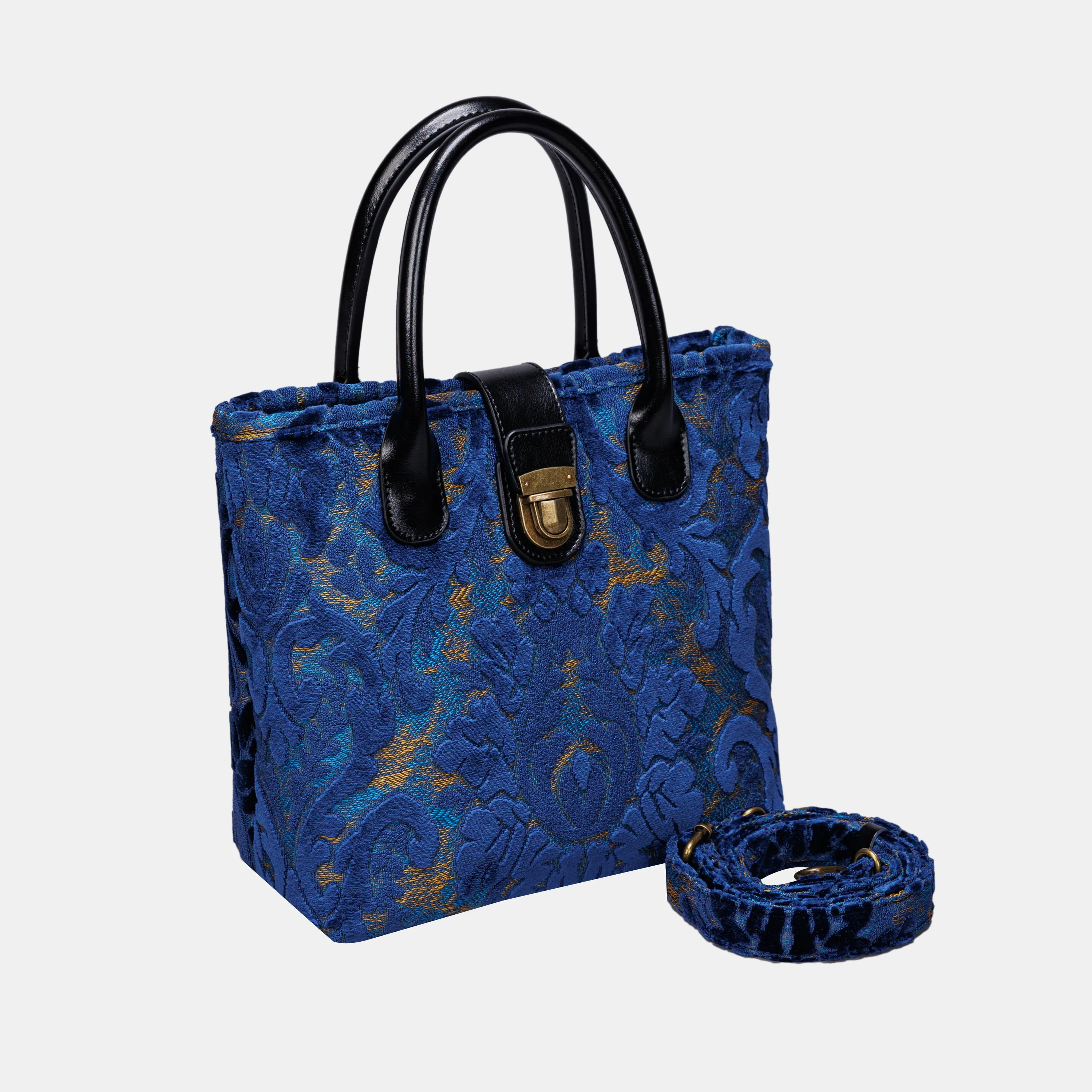 Burnout Velvet Navy Tuck Lock Carpet Satchel