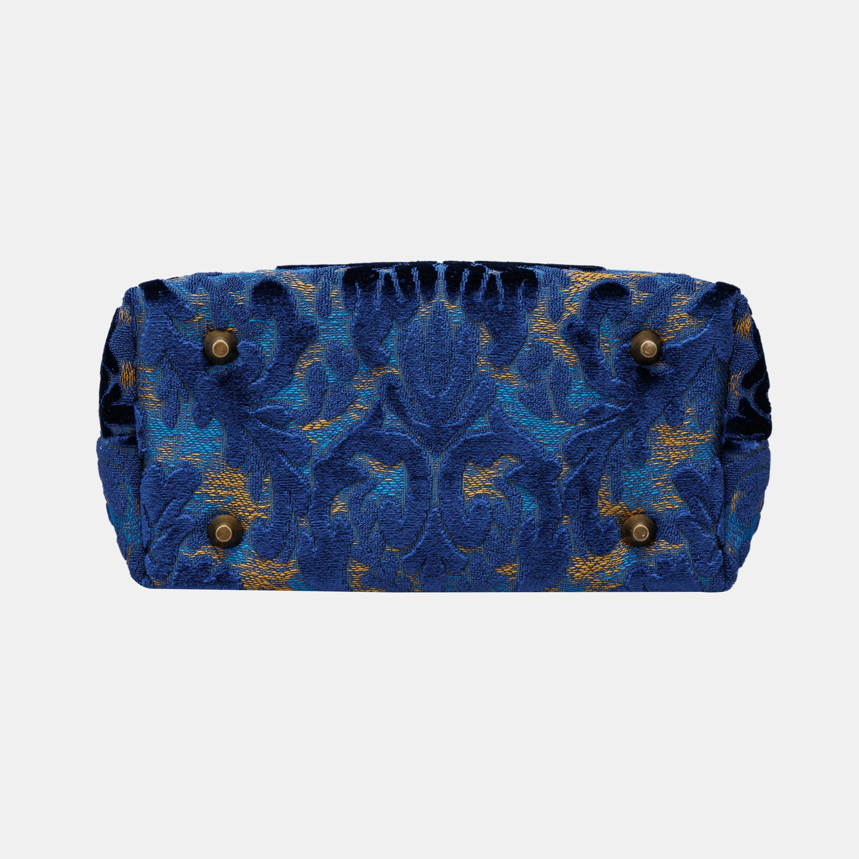 Burnout Velvet Navy Tuck Lock Carpet Satchel