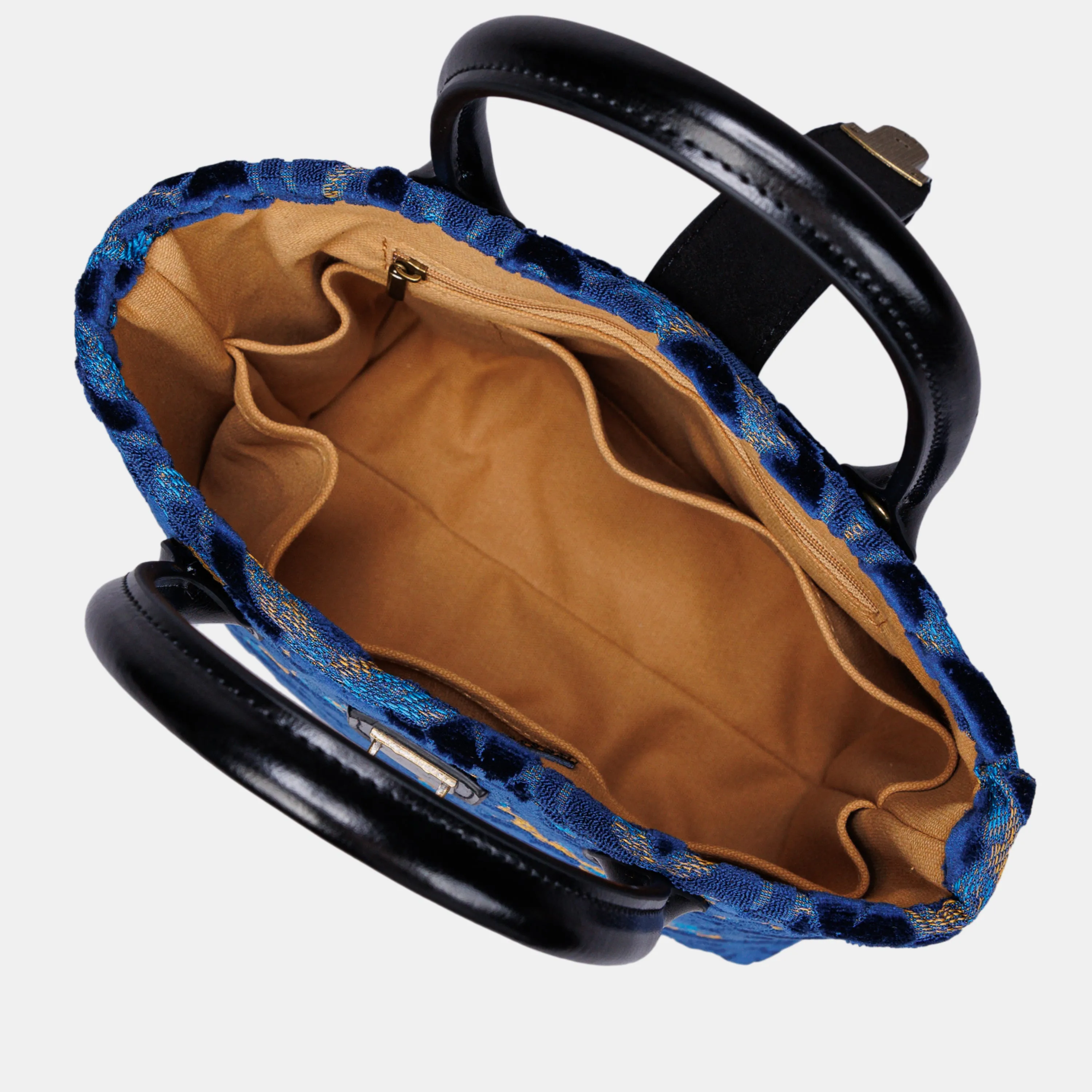 Burnout Velvet Navy Tuck Lock Carpet Satchel