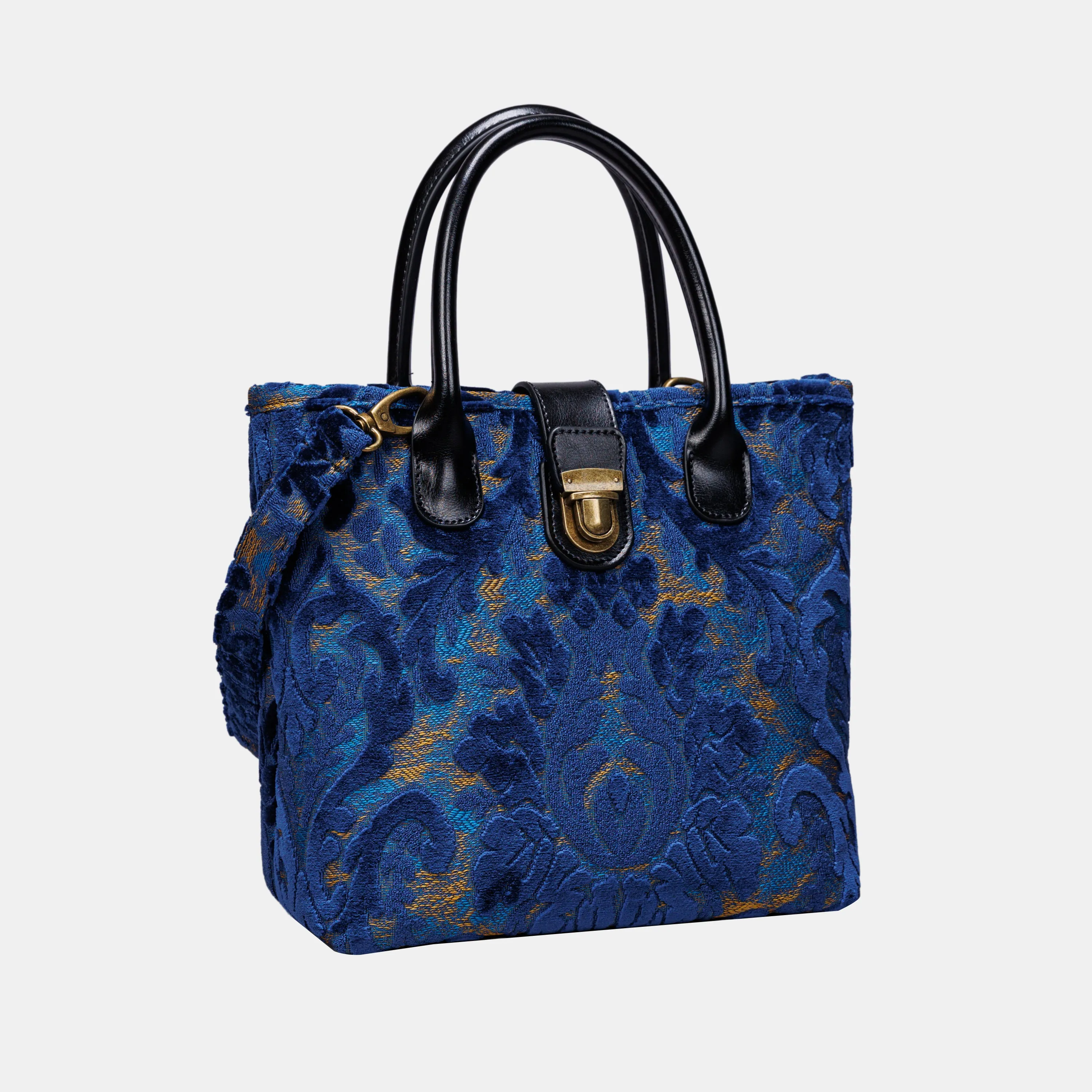 Burnout Velvet Navy Tuck Lock Carpet Satchel