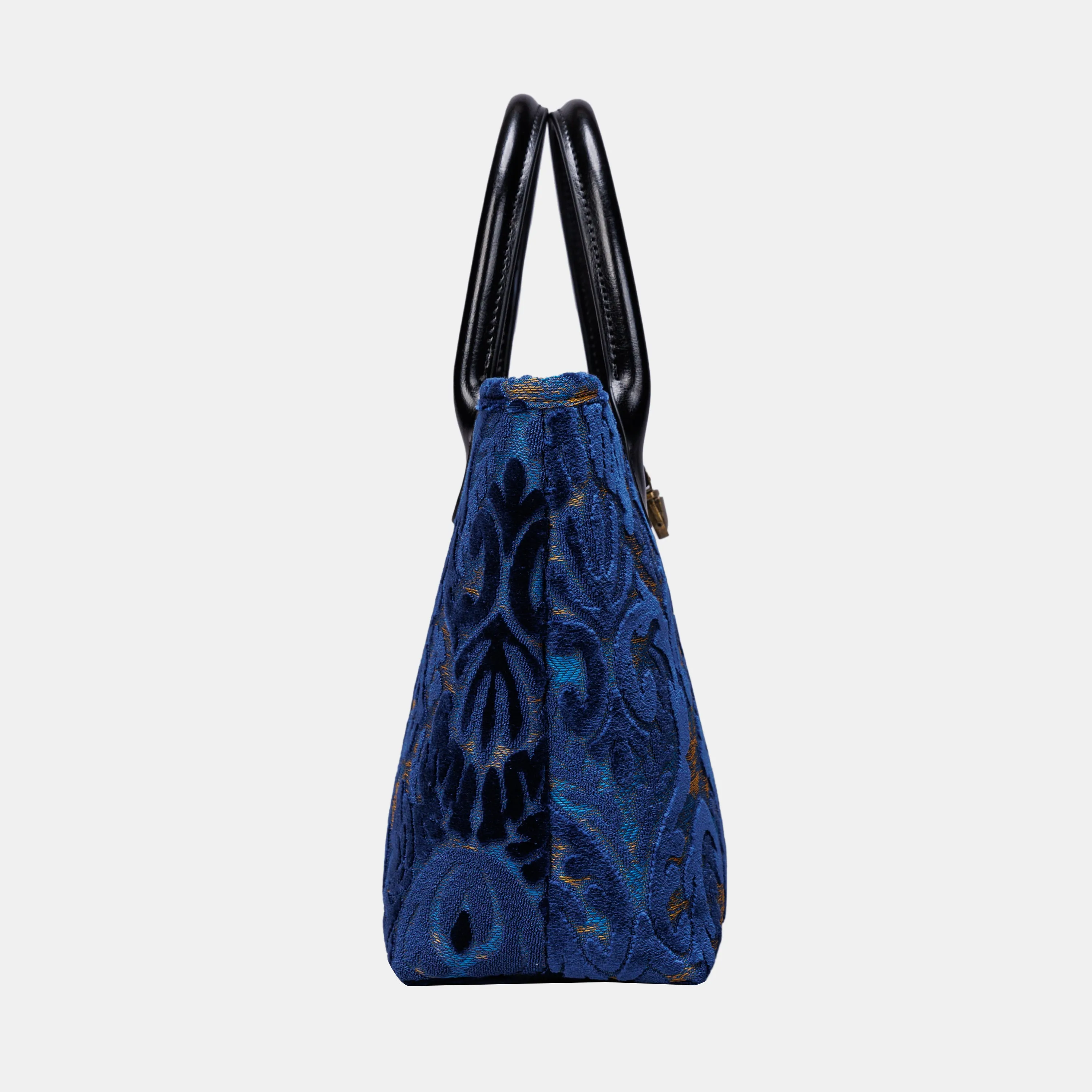 Burnout Velvet Navy Tuck Lock Carpet Satchel