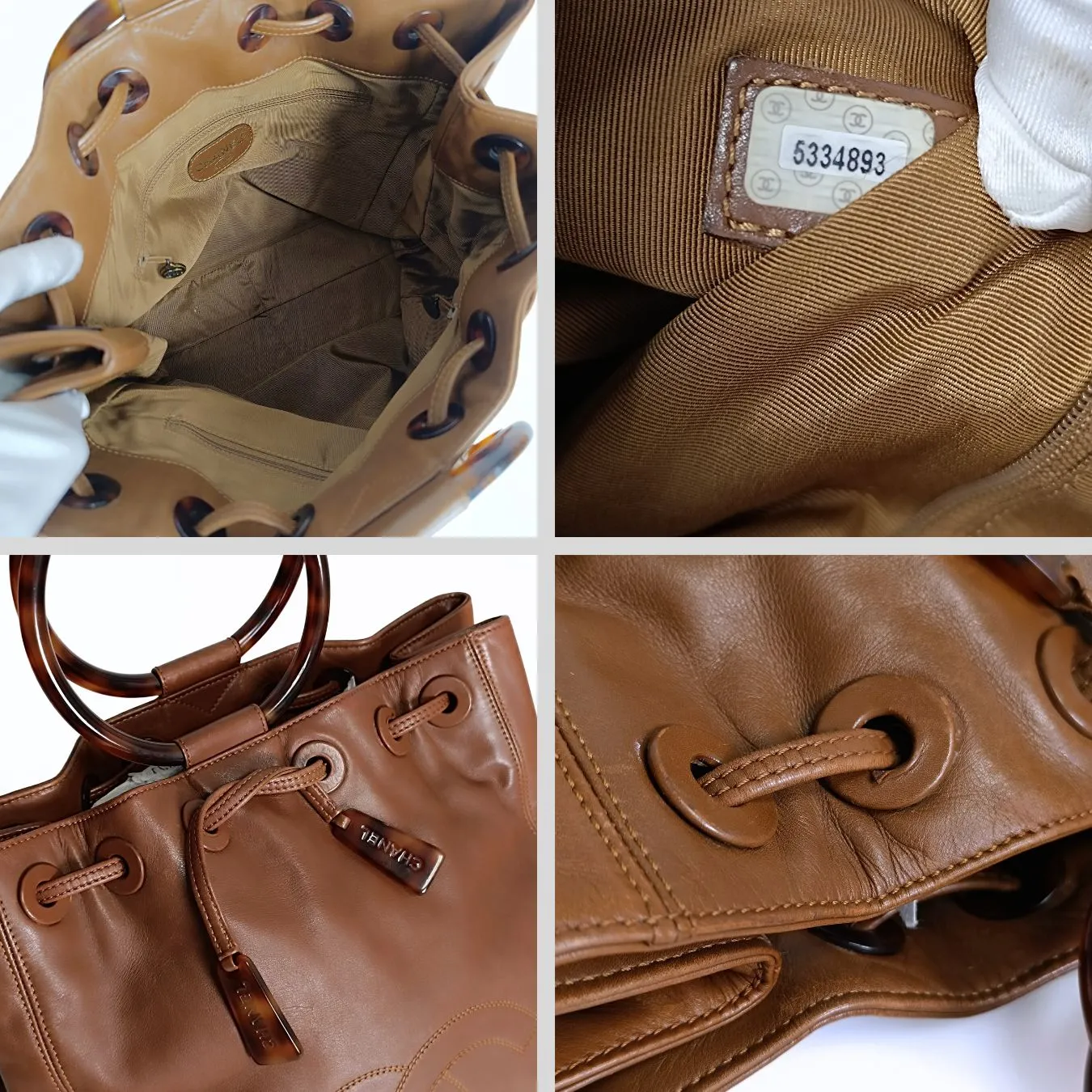 CHANEL Chanel Chanel bucket style handbag with drawstring in leather and bone