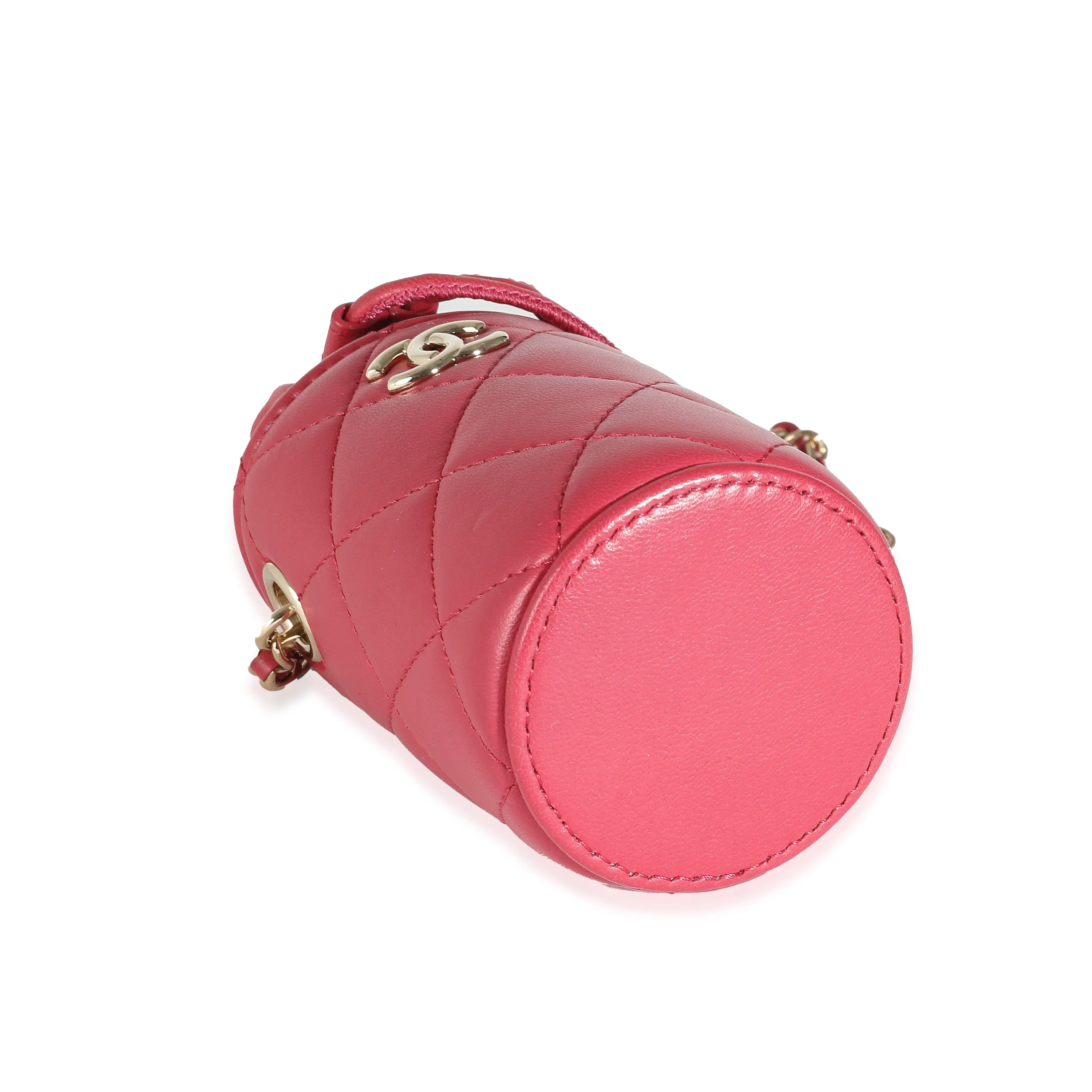 CHANEL Dark Pink Quilted Lambskin Micro Drawstring Bucket