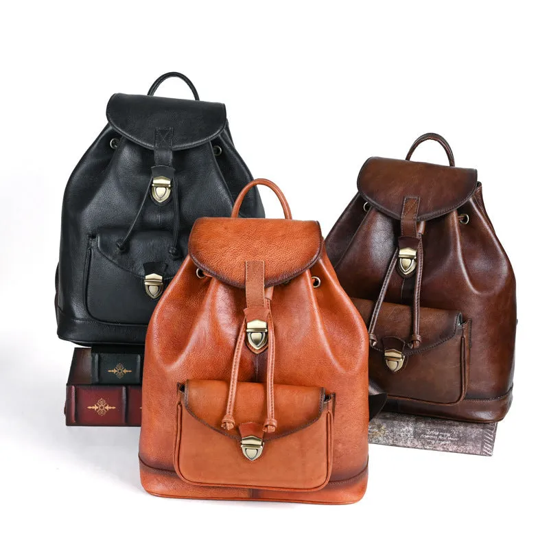 Cool Ladies Leather Black Backpack Purses Leather Bookbag