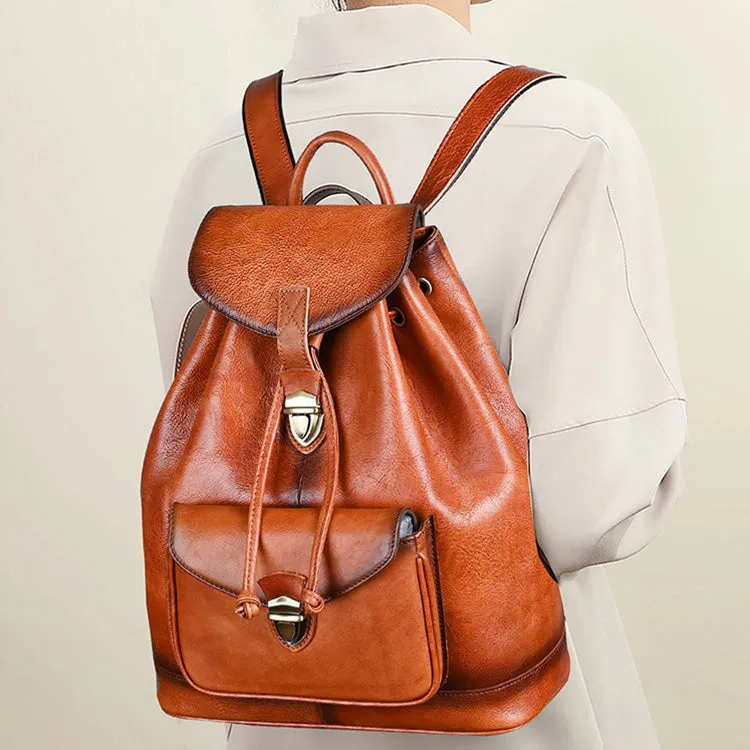 Cool Ladies Leather Black Backpack Purses Leather Bookbag