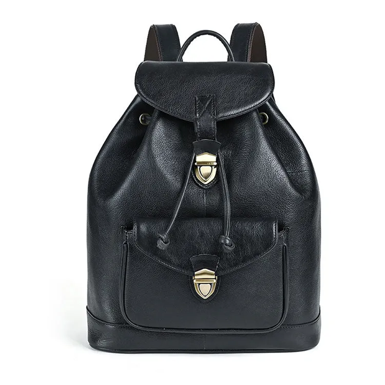 Cool Ladies Leather Black Backpack Purses Leather Bookbag