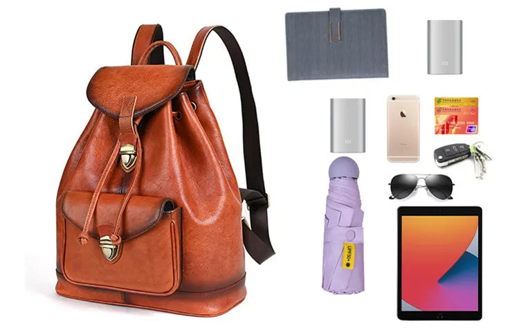 Cool Ladies Leather Black Backpack Purses Leather Bookbag