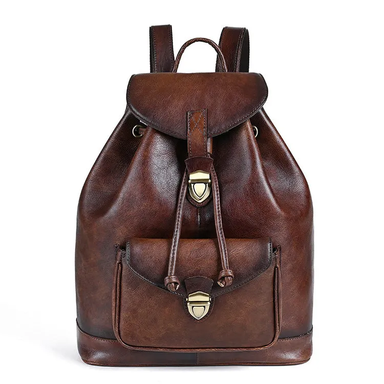 Cool Ladies Leather Black Backpack Purses Leather Bookbag