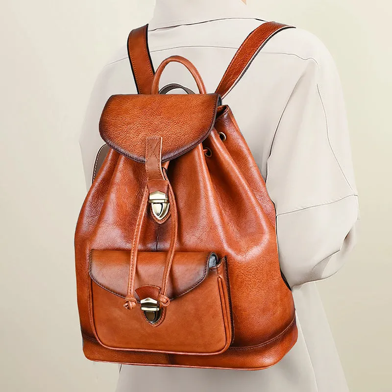 Cool Ladies Leather Black Backpack Purses Leather Bookbag
