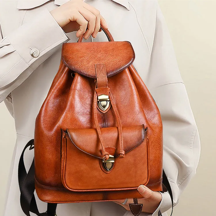 Cool Ladies Leather Black Backpack Purses Leather Bookbag