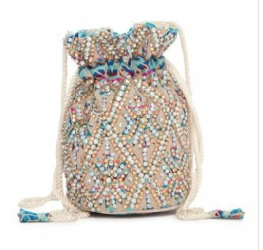 Crystal embellished mini bucket bag
