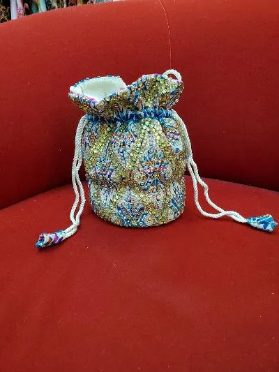 Crystal embellished mini bucket bag