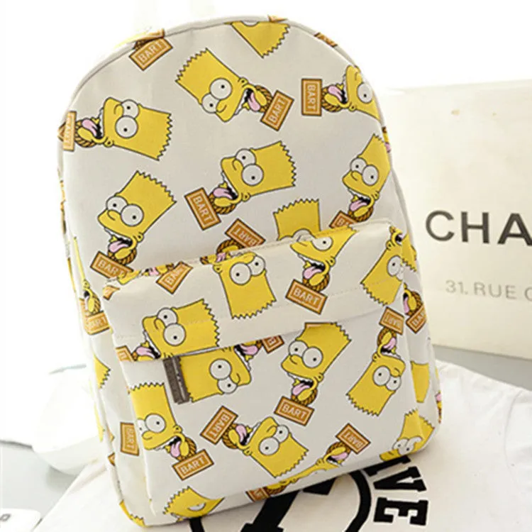 Cute Cartoon Simpson Print Canvas School Backpack Bag