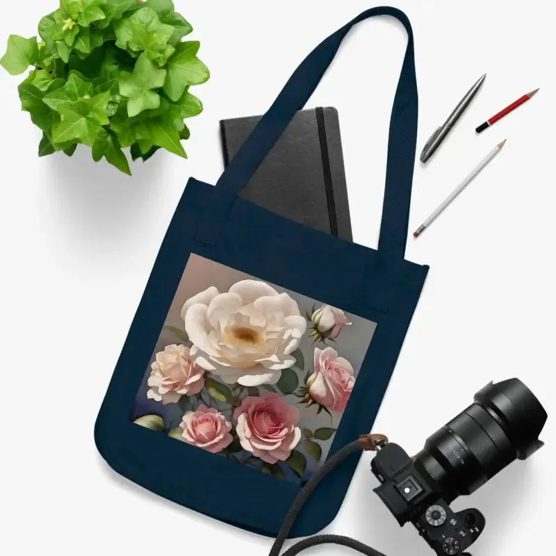 Dipaliz Organic Canvas Tote Bag with Rose Flowers