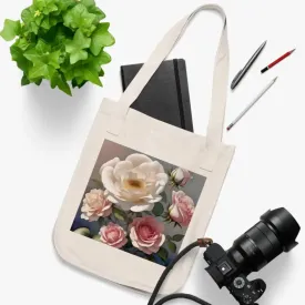 Dipaliz Organic Canvas Tote Bag with Rose Flowers