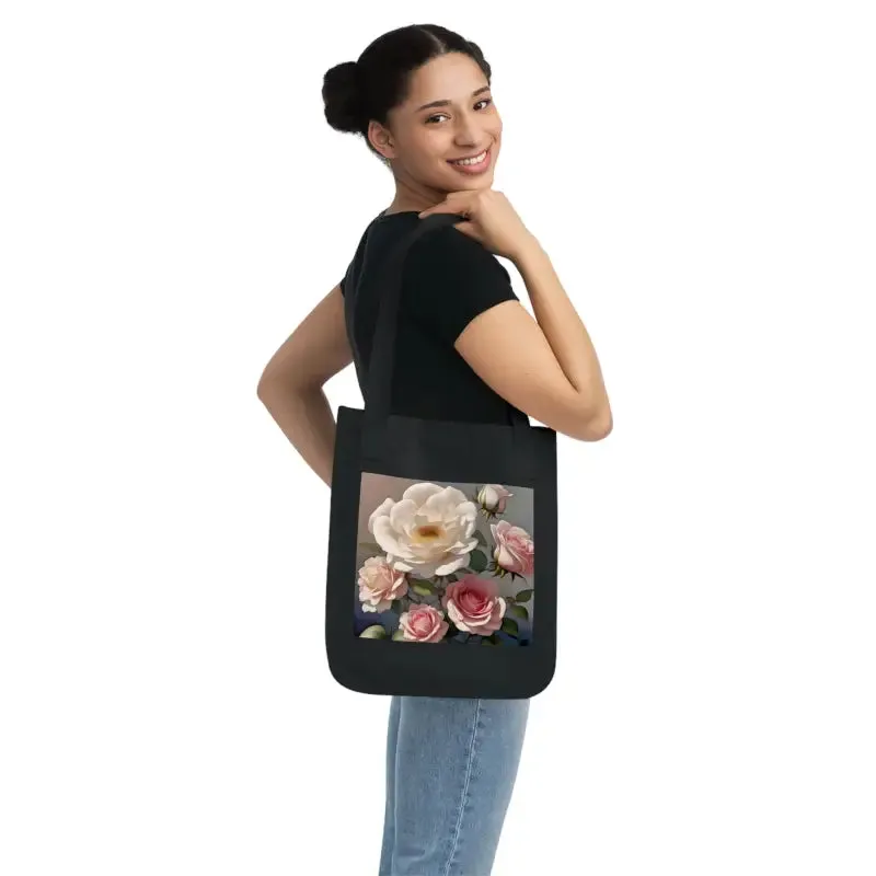 Dipaliz Organic Canvas Tote Bag with Rose Flowers