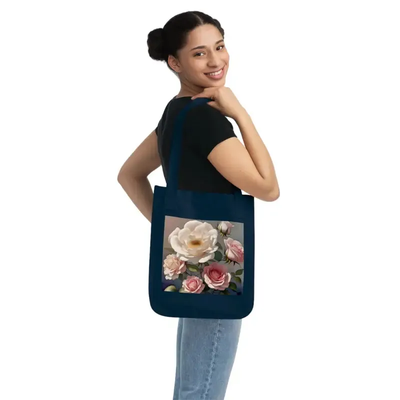 Dipaliz Organic Canvas Tote Bag with Rose Flowers