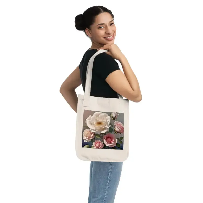 Dipaliz Organic Canvas Tote Bag with Rose Flowers