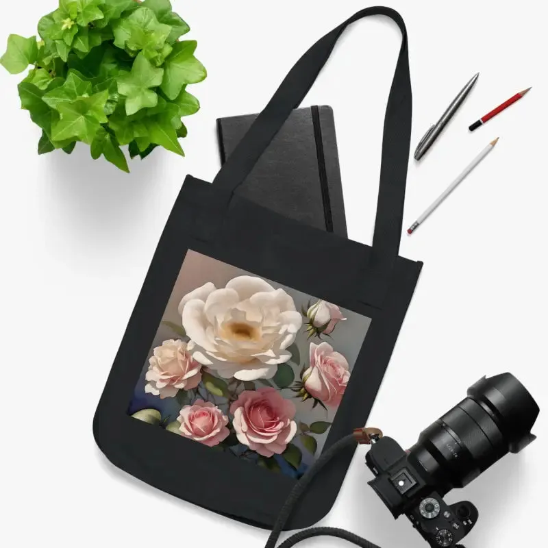 Dipaliz Organic Canvas Tote Bag with Rose Flowers