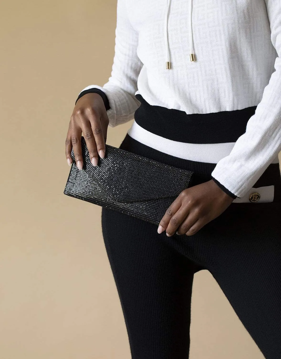 Envelope Black Crystal Clutch