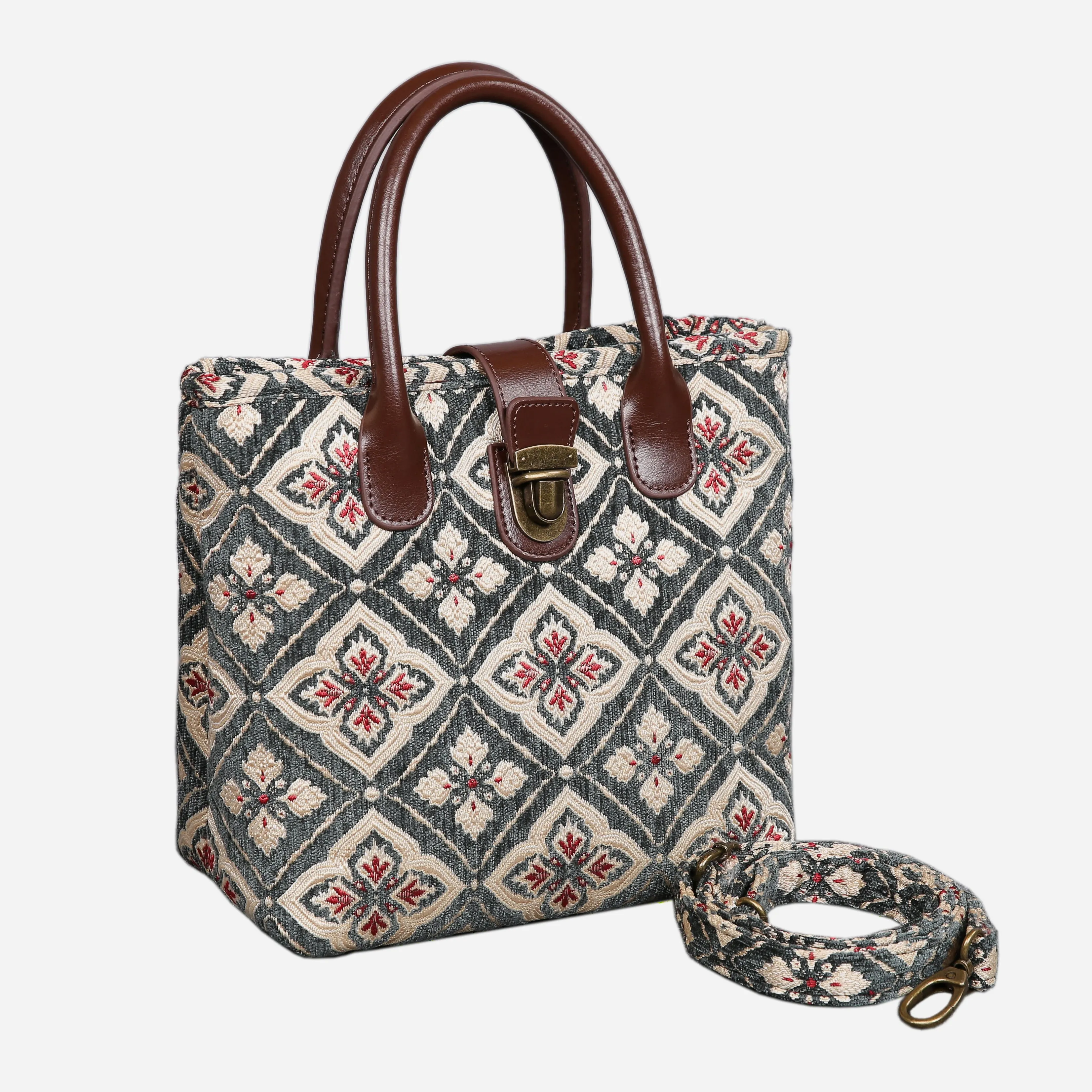 Ethnic Green Tuck Lock Carpet Satchel